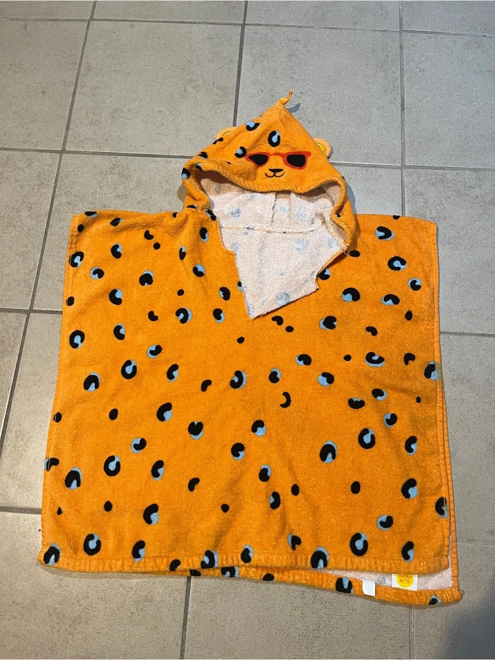 Children's Orange Leopard Hooded Towel Poncho